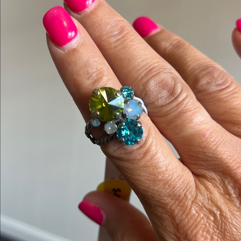 Elegant Silver Ring with Blue and Green Stones S - Picture 5 of 5